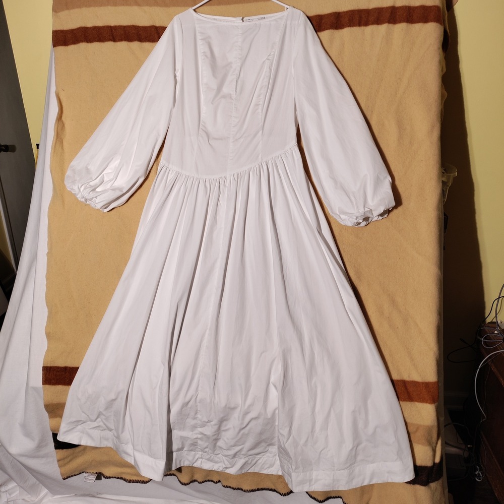 ASOS DESIGN White 100% Cotton Puff Sleeve Square Neck Maxi Dress US 10 NEW